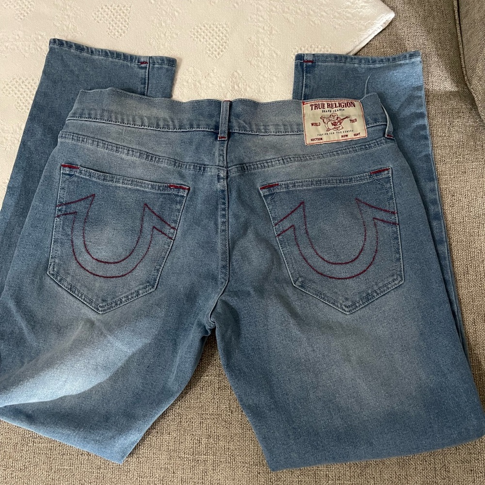 True Religion Blue Jeans with Red Stitching